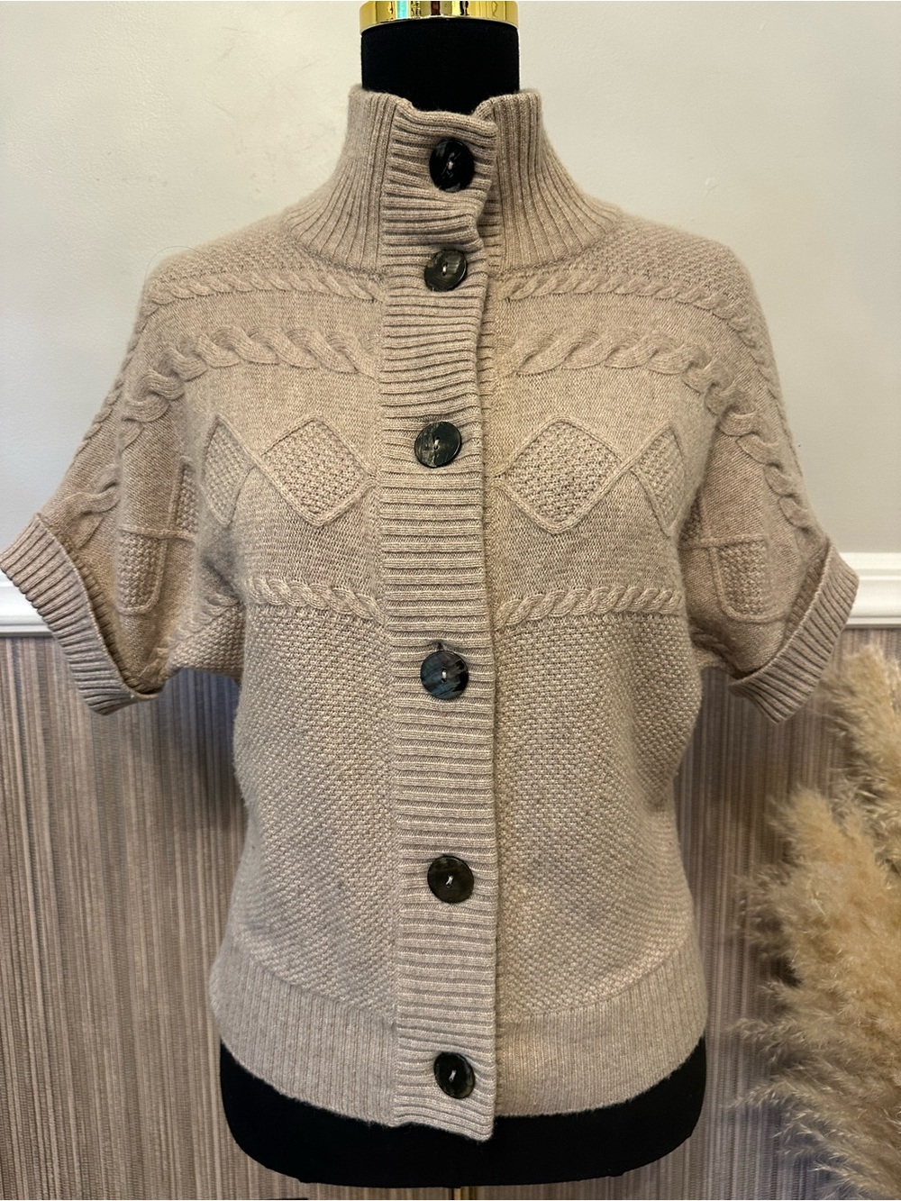 Pure Collection Cashmere Lambswool Cable Knit Cardigan Sweater Jacket
